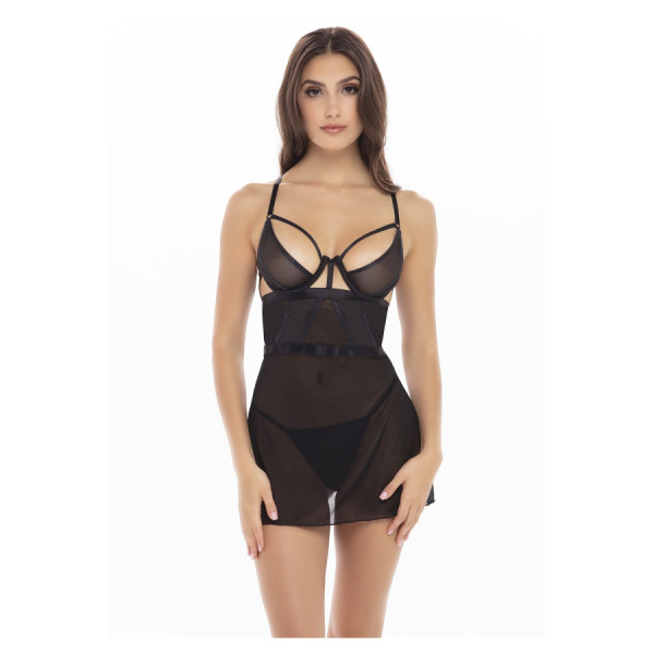Nuisette résille noire aves string assorti 